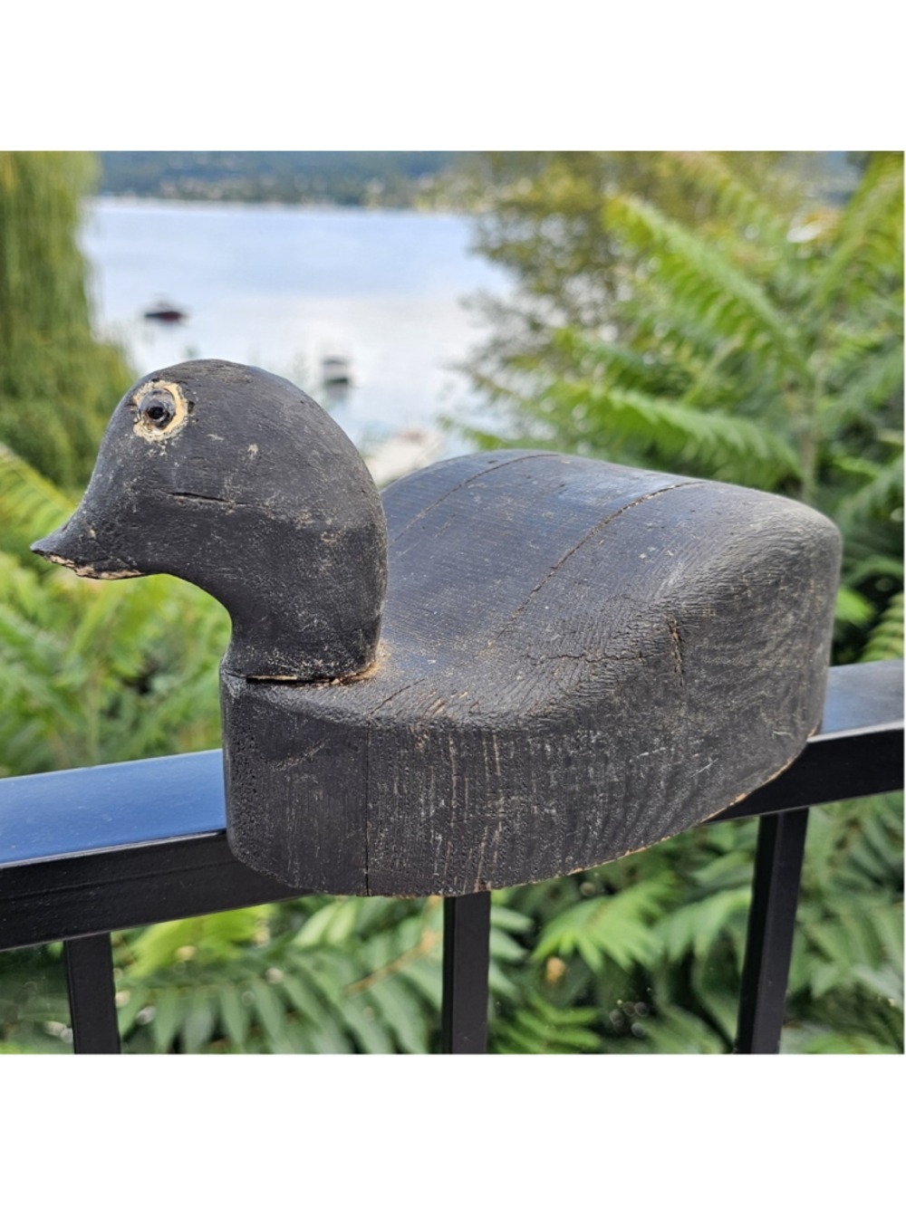 Vintage Primitive Hand Carved Wood Coot Duck Decoy Glass Eyes 11.5"